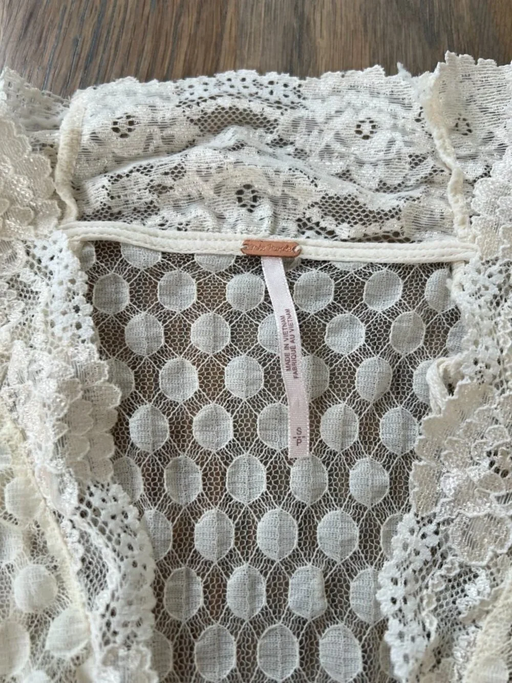 Free People Ivory Lace Polka Dot Sheer Long Sleeve Boho Blouse